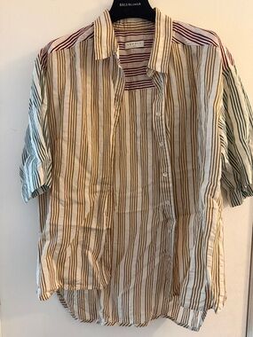 Sandro Striped Short-Sleeve Button-Up Shirt in Multi-Stripe